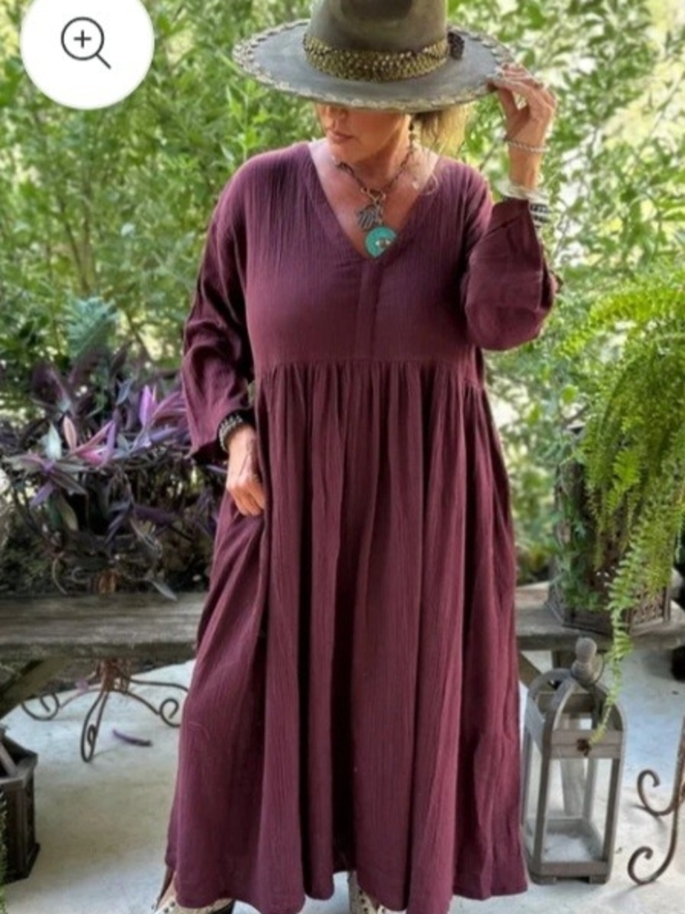 Jaded Gypsy Relaxed V-Neck Midi Dress in Deep Plum